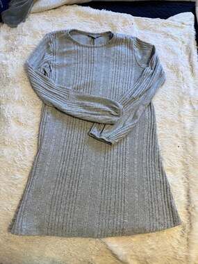 Falls Creek Ribbed Knit Dress Size L Gray Long Sleeve Mini Dress